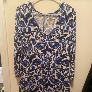 Lilly Pulitzer Blue White Ikat Print V-Neck Dress Large